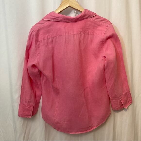 Acrobat Pink Linen 3/4 Sleeve Open Collar Button Up Blouse Shirt Top - Picture 7 of 7